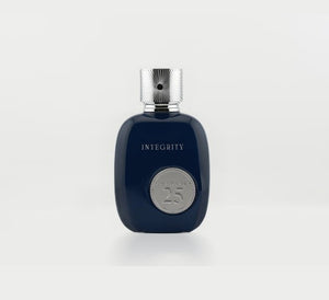 Khadlaj 25 Integrity 100ml EDP – fresh, woody perfume with grapefruit, bergamot, elemi, lavender, chestnut, vanilla, tonka bean, and dry woods in a premium bottle.