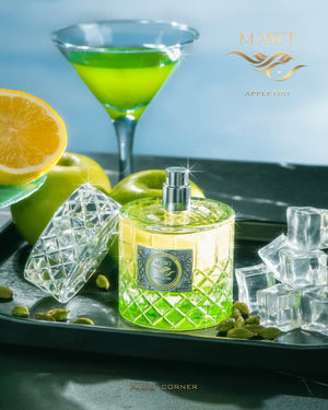 MAWJ Appletini perfume with apple, rum, vanilla, bergamot, and cedar – fruity cocktail-inspired fragrance