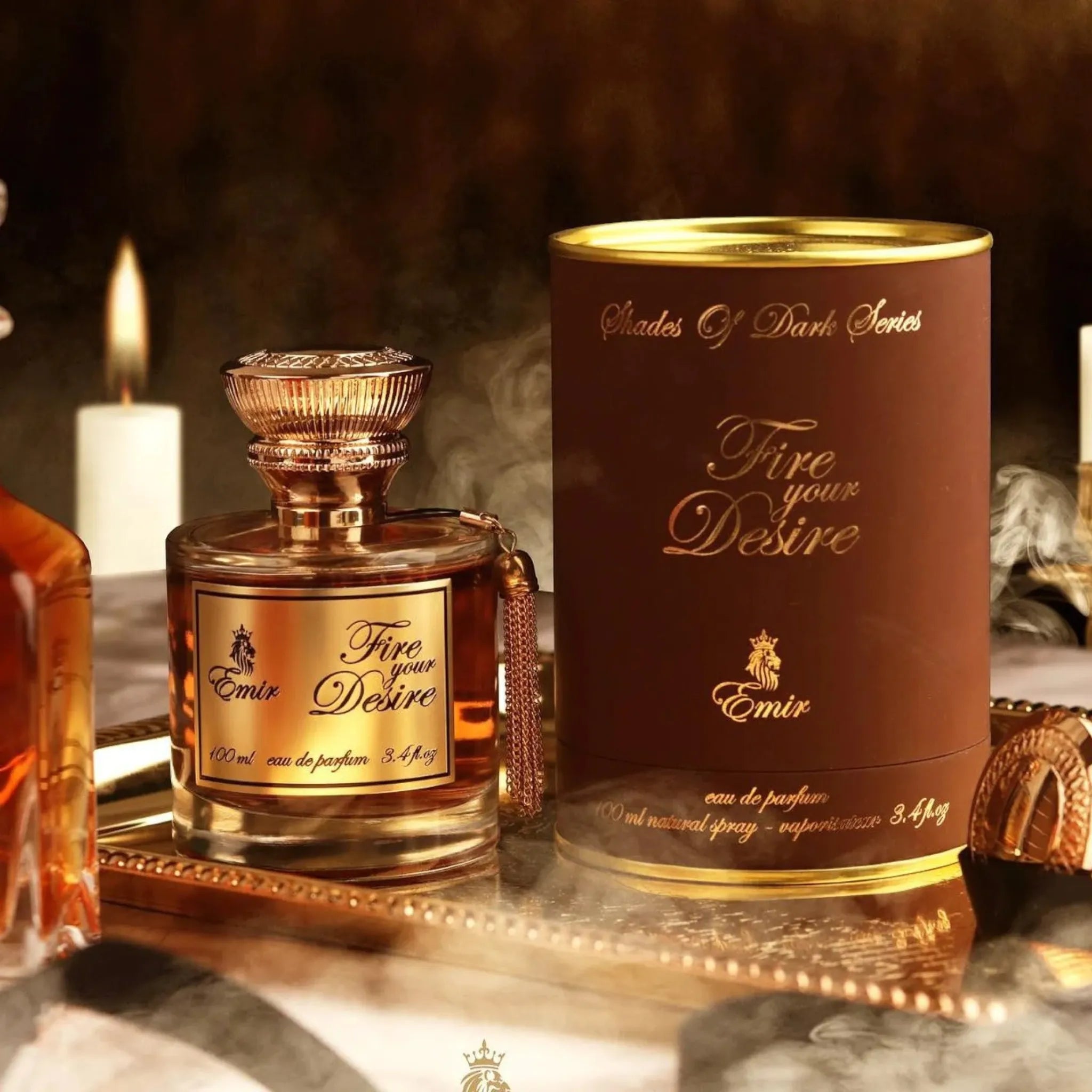 Fire Your Desire perfume by Emir – amber vanilla scent with cognac, cinnamon, and praline notes

