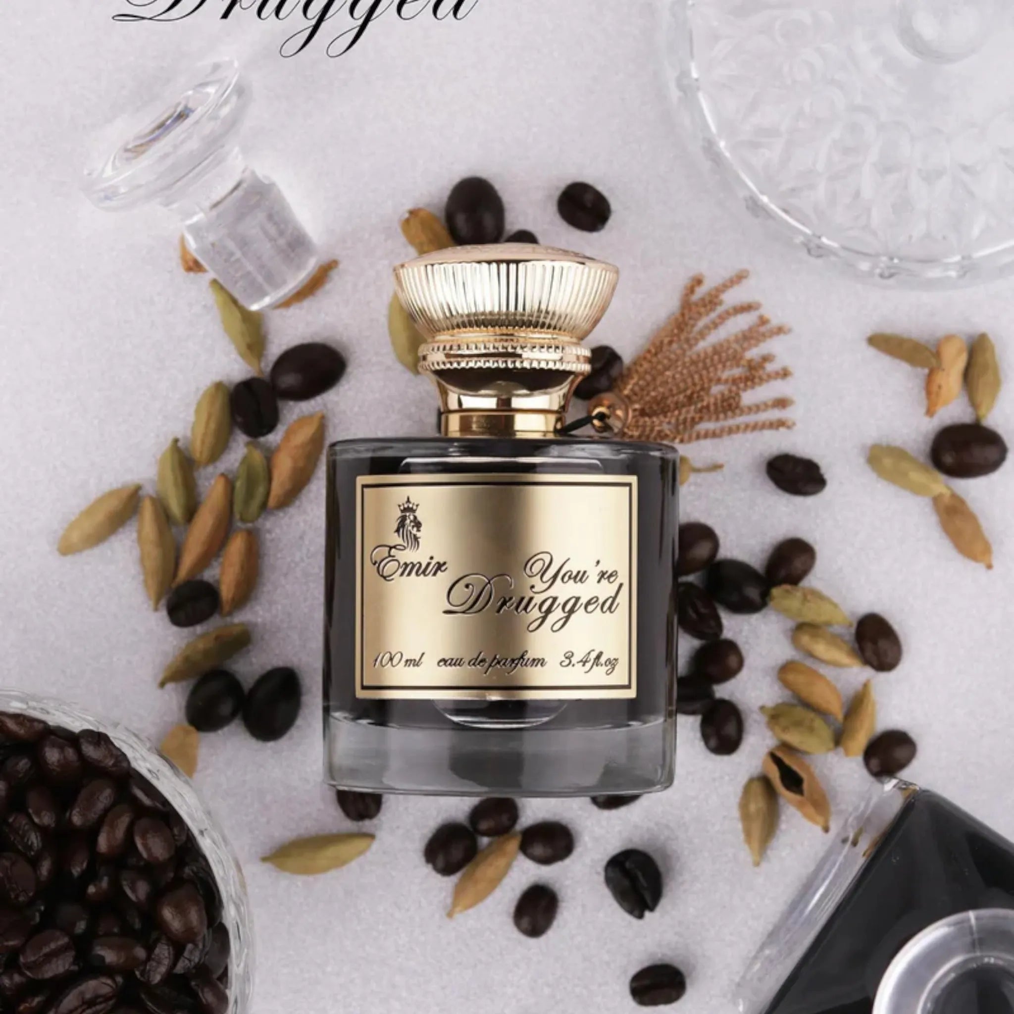 You're Drugged perfume with notes of cardamom, coffee, cinnamon, and nutmeg – bold aromatic spicy fragrance for men and women

