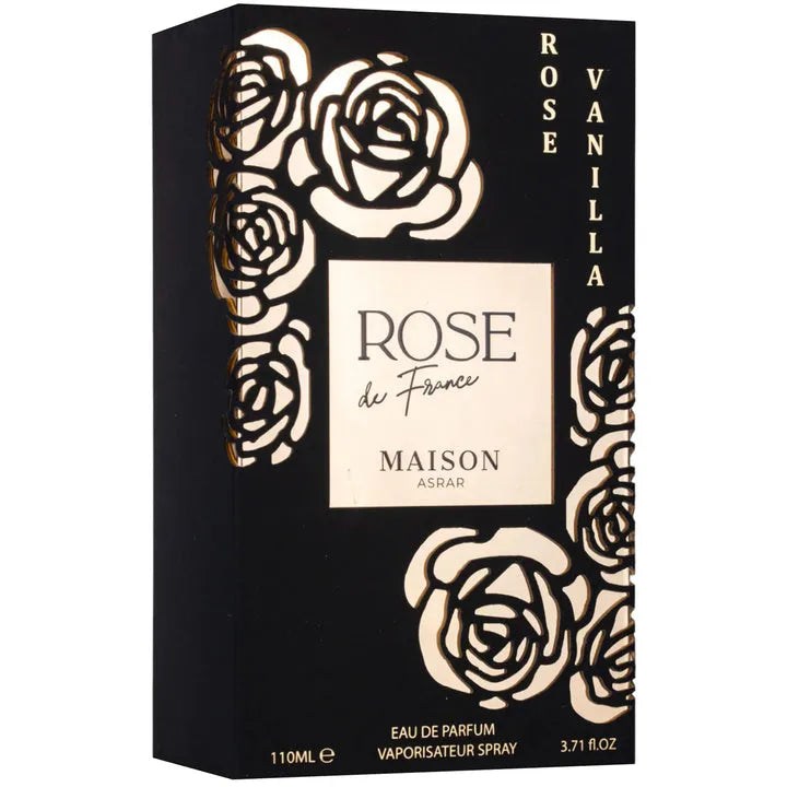 Rose Vanilla 100ml by Khadlaj – romantic perfume with lemon, rose, dry woods, vanilla, and musk in a soft, elegant bottle.


