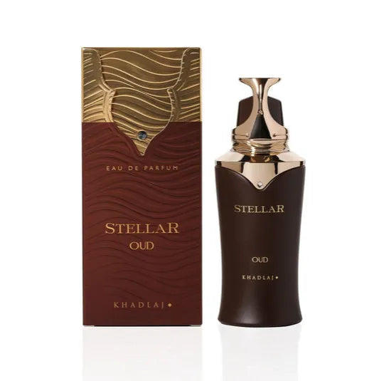 Stellar Oud 100ml EDP by Khadlaj – long lasting unisex oud perfume with bergamot, iris, patchouli, Indonesian oud, and amber in a luxurious bottle.

