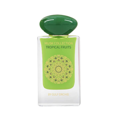 Musky floral perfume gift set – Musk Tahara Tropical Fruits by Gulf Orchid featuring Eau de Parfum, body mist, and perfume oil with pear, musk, and amber notes.

