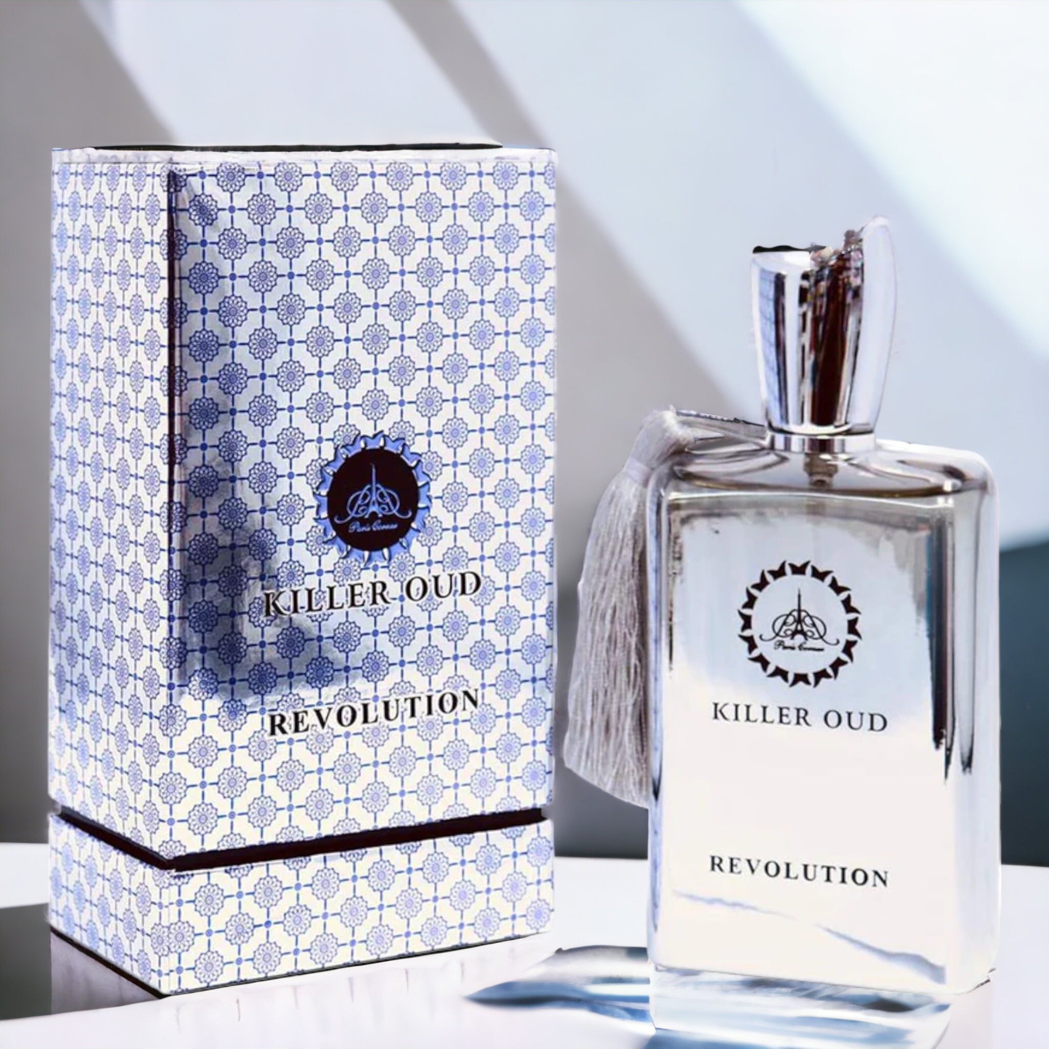 Revolution Killer Oud men’s perfume with rosemary, neroli, patchouli, and sandalwood – bold woody floral masculine scent

